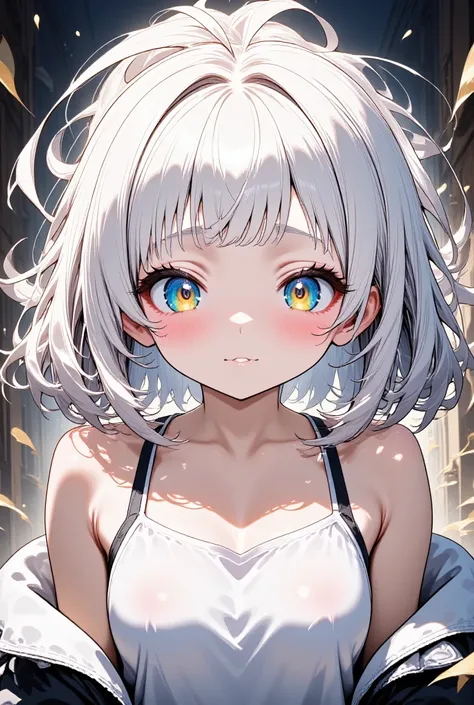 ultra detailed, absolutely resolution, masterpiece. beautiful woman illustration, white fluffy messy hair, blue eyes.