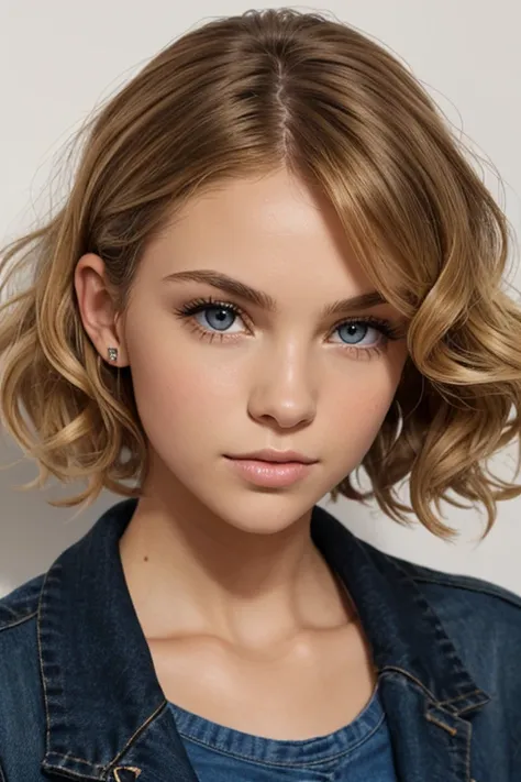 fille de face, curly short blond hair.