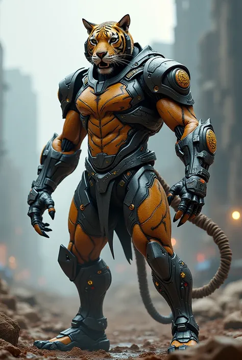 Tiger/human hybrid armor, mecha tech wear 