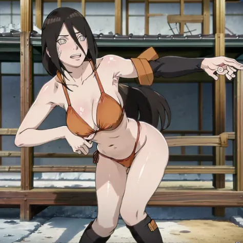 low blow, Low hit, cuntbusting, crotch claw, Ballbusting, crotch pain, two hands in the crotch, face of pain, bump on the genitals, hanabi / hanabi Hyūga (日向ハナビ) / [Boruto: naruto next generations], Women sexy, bikini black,  score_7_arriba, 1 girl, Alone ...