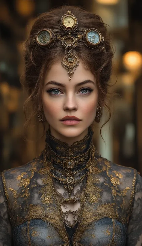 photo realistic a ***** in  steampunk style,stunning goddess beauty, kaleidoscopic time to time, intricate detailed, dramatic lighting