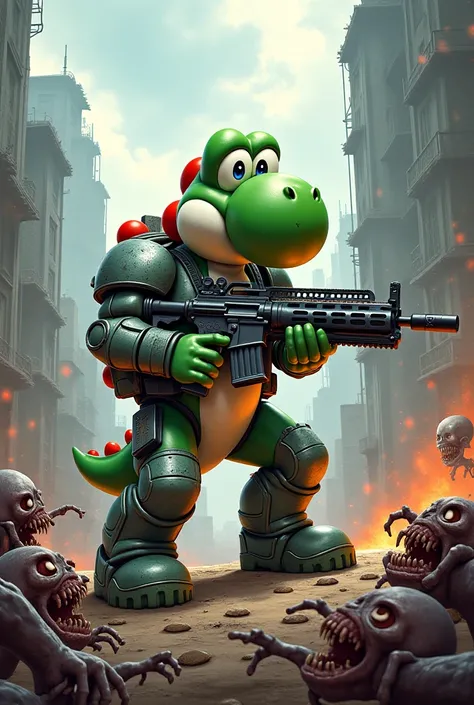 Yoshi soldier with a gun, invasion zombie,Animated art  