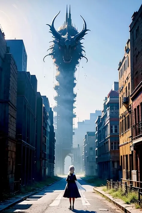 There is a thick fog on a white background. A ghostly white transparent silhouette of a girl embraces a huge dragon face [perspective].huge wings. short white hair. a long train.
Surrealism,minimalism,aesthetics
alluring mystery,fear horror