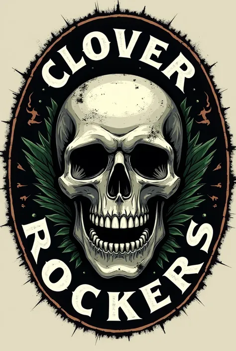 give a reference to the logo of the motor club called clover rockers which is in the shape of a circle and there is a picture of his skull in the logo