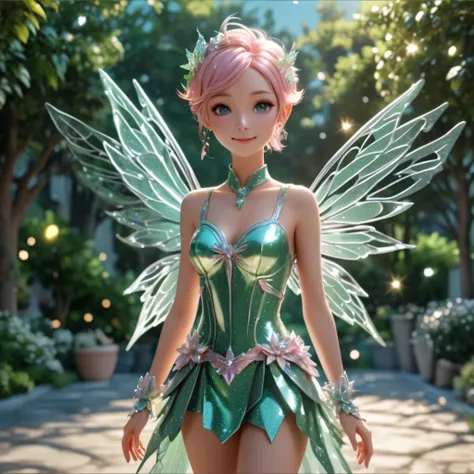  A fairy with a cute smile and clear eyes,8K High Resolution,crystal clear sparkly costume,