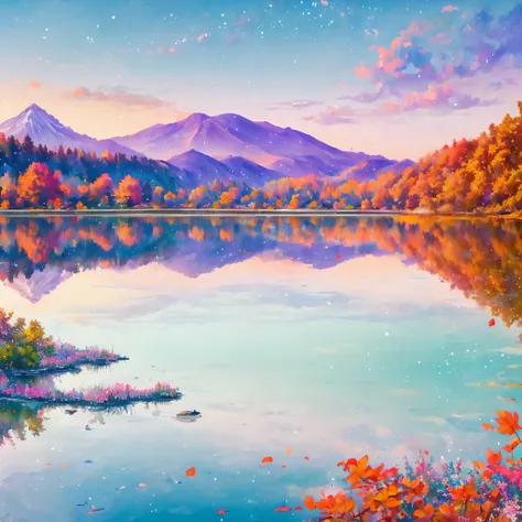 Vivid and exquisitely detailed. The colors are bright and deep, pastel and dramatic, while the background is bright and colorful. A breathtaking morning. Looking out over a tranquil flower field. Vibrant wildflowers bloom in the foreground, and snow-capped...