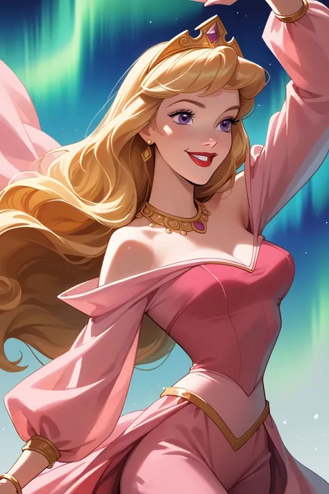 score_9, score_8_up, score_7_up, score_6_up, rating_safe, 1girl, BREAK Disney princess Aurora ,1girl, solo, blonde loose and long hair, thin face, purple eyes, red lips, smiling, fair skin, totally nude, slim body, (Aurora detailed exactly as original Disn...