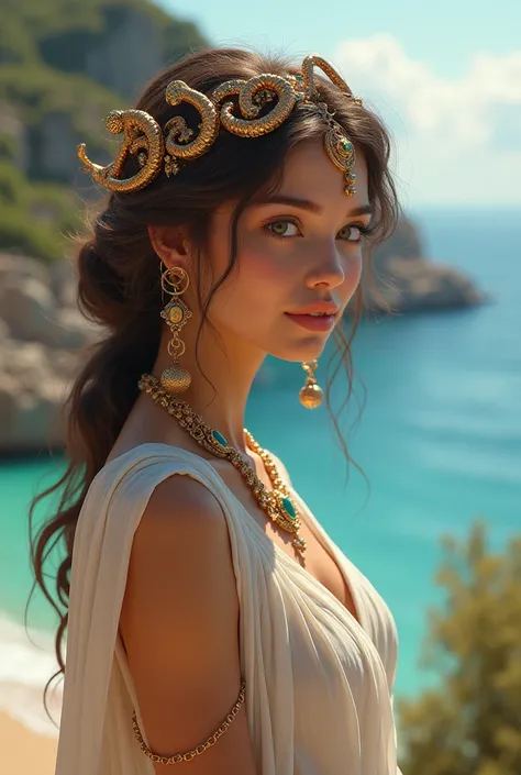 Greek islands々々々、    cute girl、                 Ancient Greek Costumes   、           luxury accessory showing tentacles           