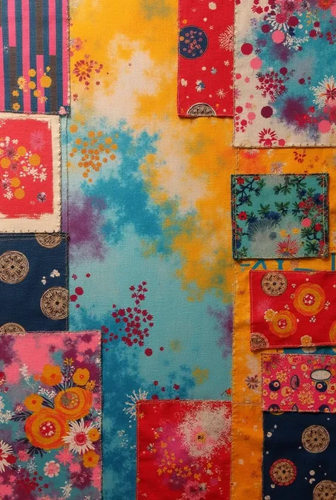 canvas background with homemade fabrics of different prints 