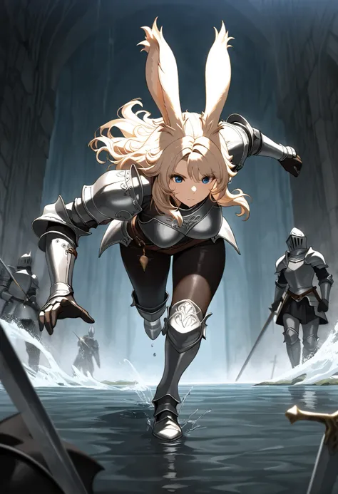 (((( Masterpiece)))), (((( top quality)))),  high resolution,fine grain, detailed face,  Depiction of a face expressed down to the smallest detail,  Detailed Eyes 、Detailed faces、Hair drawn down to the smallest detail ,  wet,viera, Knight, Knight's Armor, ...