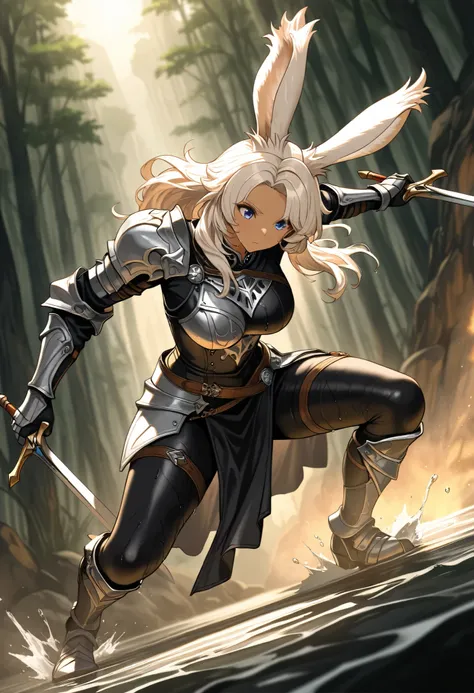 (((( Masterpiece)))), (((( top quality)))),  high resolution,fine grain, detailed face,  Depiction of a face expressed down to the smallest detail,  Detailed Eyes 、Detailed faces、Hair drawn down to the smallest detail ,  wet,viera, Dragon Knight, Dragon Kn...