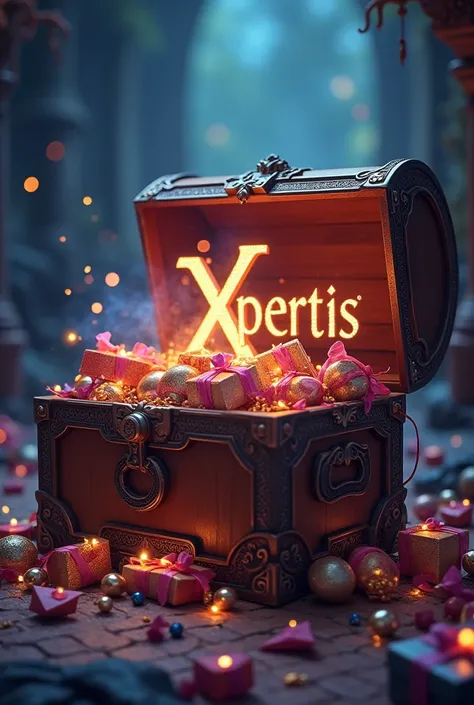 Xpertis logo inside a magic chest full of gifts 