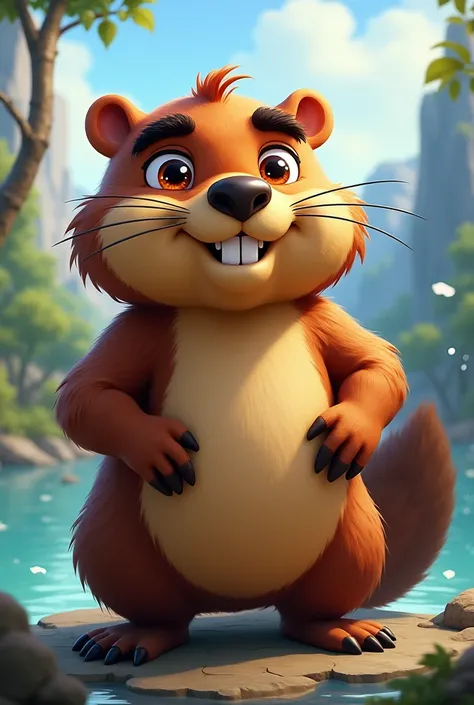 Animated beaver , With the face of a hero 