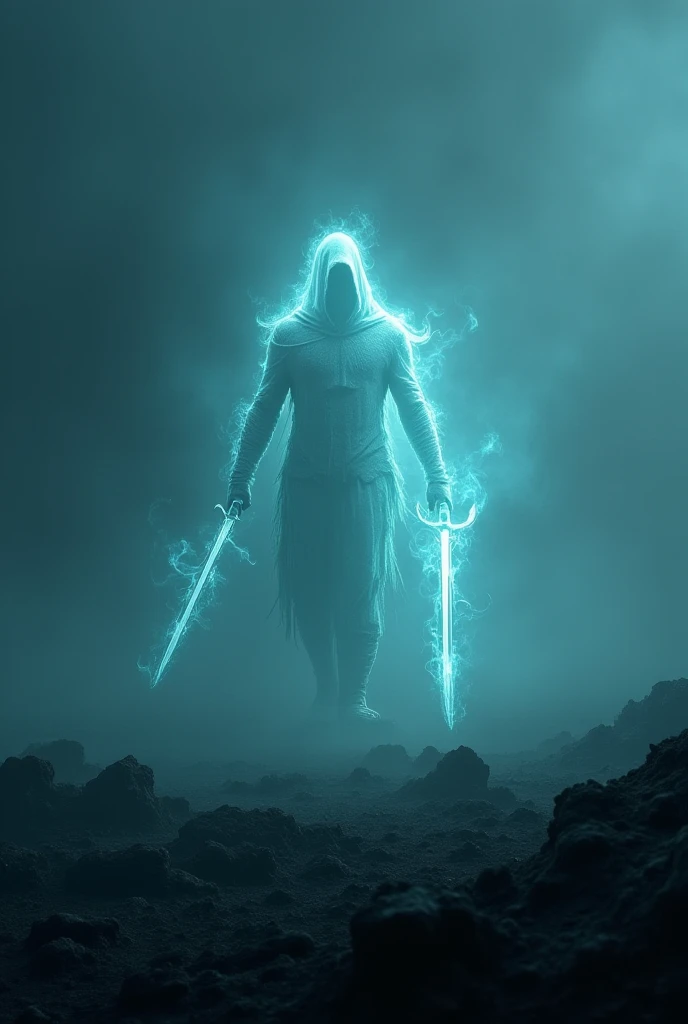 Dark and desolate landscape full of war spirits.  Their translucent forms seemed to float in the air ,  like ghostly silhouettes that emitted an unnatural glow .  Their weapons glowed with a ghostly glow as chilling whispers filled the air.
