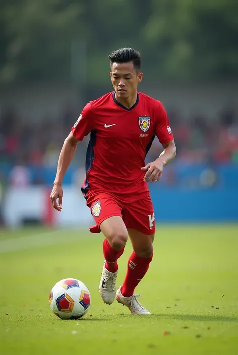 Brunei football Player playing football in a red kit