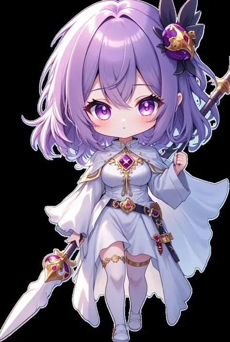 a cute chibi style girl, ((Finest quality)),(超A high resolution),(ultra-detailliert),(Meticulous portrayal),((best pictures)),(Finest works of art),Ultra-Precision Art,The art of astounding depiction, Fantasyart:1.5, (A female angel swinging a spear:1.7),B...