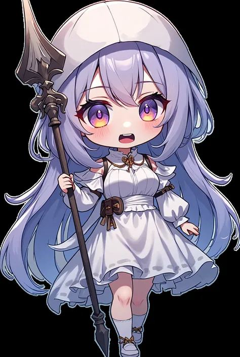 a cute chibi style girl, ((Finest quality)),(超A high resolution),(ultra-detailliert),(Meticulous portrayal),((best pictures)),(Finest works of art),Ultra-Precision Art,The art of astounding depiction, Fantasyart:1.5, (A female angel swinging a spear:1.7),B...