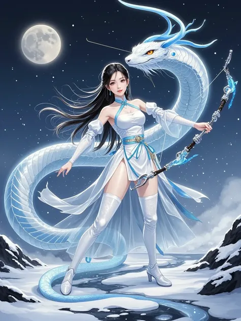 (Role&#39; taller than screen height ), (1 Asian female、20 years old),(whole body:3.0),(Long-distance composition、  The picture shows a woman's full hands and feet、Full face、Ice crystal shoes:2.5), (Full of fiber optic cables、 covers translucent metal skin...