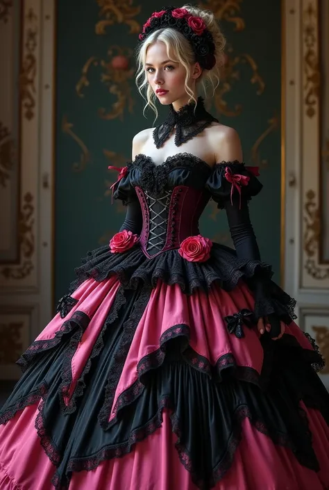 A black and pink ,  Victorian Gothic Lolita style dress