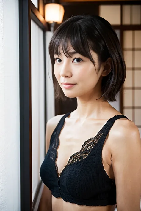 Small breasts, 40 year old woman, short black hair, Japanese woman, beautiful skin, standing, very sexy.