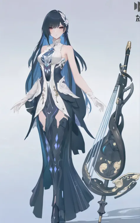 anime girl with a guitar and a bird on her shoulder, full body xianxia, anime goddess, beautiful full body concept art, from arknights, keqing from genshin impact, lunar themed attire, beautiful ancient frost witch, ice sorceress, pristine concept art, cus...