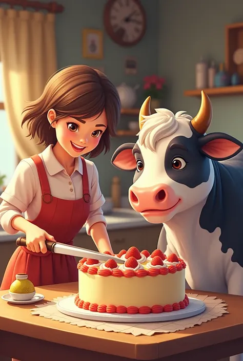 Cutting cake with cow 