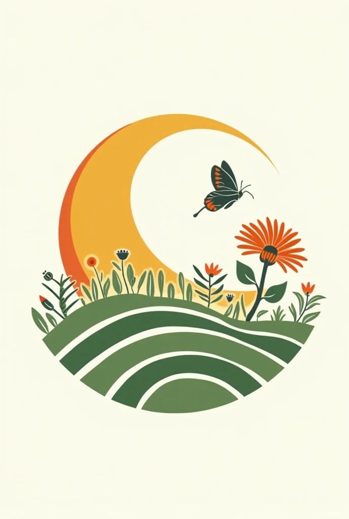 Logo exploitation agricole très petite et diversifiée. Exploitation nommée Le Goût Des Couleurs, avec valeur de durabilité, résilience, protection de l'environnement, régénération des sols. Symbole principaux la demi lune en mouvement avec un papillon morp...