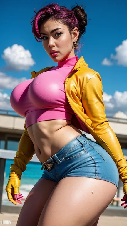 Beauty bimbo cosplay girl, Jubilee from x-men IRL,olive tan,bronze tan,gigantic fake tits, narrow waist,wide thick hips,gigantic round juicy ass,thick thighs,plump lips,blue eyes,chubby cheeks,chubby face,flat stomach ,juicy shapes,smoky eyes,long lashes,J...