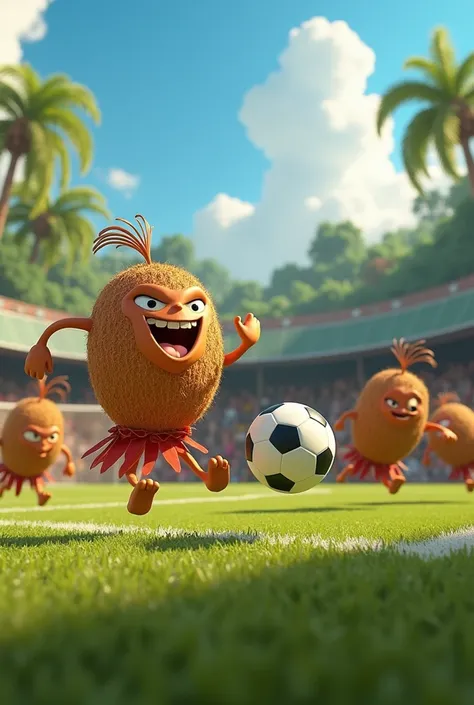 Kakamoras  from Moana2 movie is playing football and goal scoring celebration