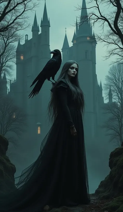 Frames containing Gothic images, Gothic woman with a raven, Castles, forests, dark