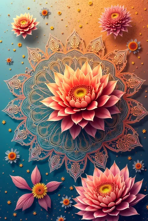 an abstract Mandala design. several mandalas, seamless, 8k, 300dpi, with a floral vibe