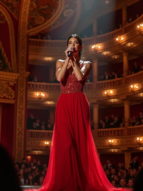 Dua Lipa, red evening dress, sing in Royal Albert Hall