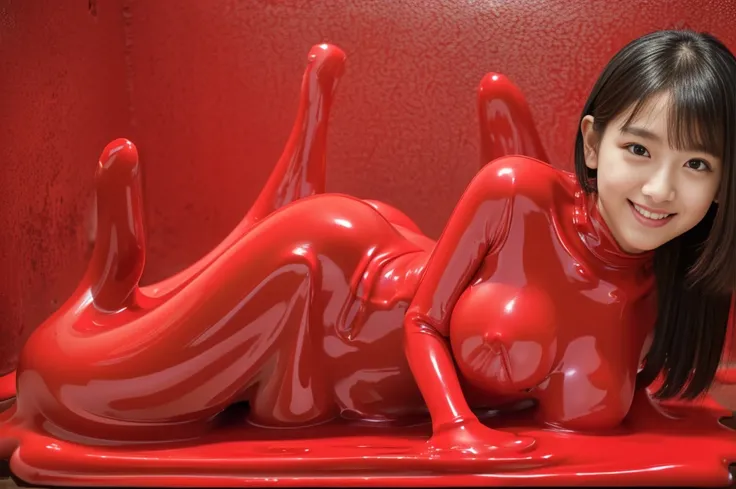 (( Masterpiece,   top quality,  very delicate  ,   perfect face,   high resolution ,16k, ultra HD, raw photo  ,  very cute red slime girl )),((   high viscosity red slime body:2.0  ,  The whole body is covered with melted red slime skin:2.0,  bodysuit made...