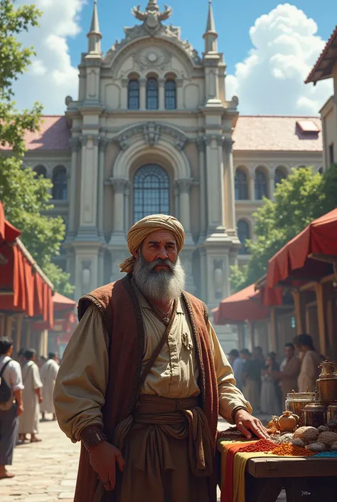 The merchant in front of the school