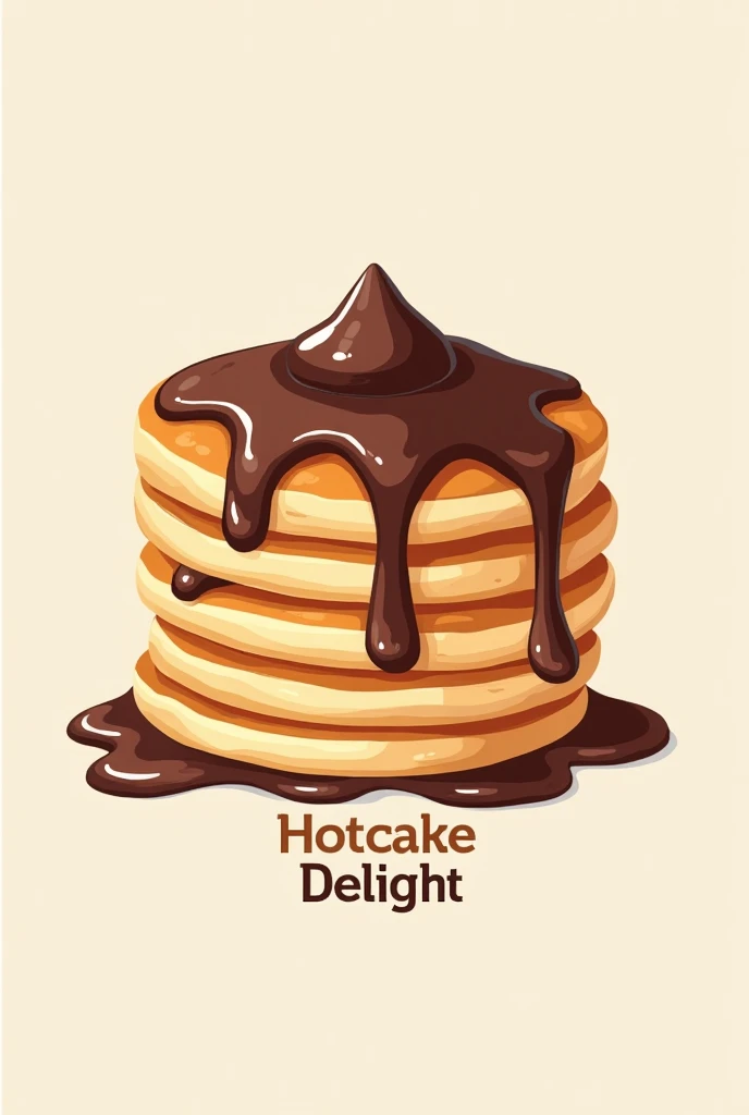 Give me a logo of a hotcakes with a toppings of chocolate and the name is hotcake delight 