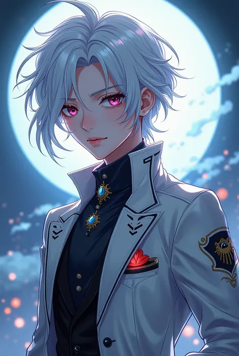 Create a picture of a handsome and beautiful anime character for me to cancel it and I have white hair