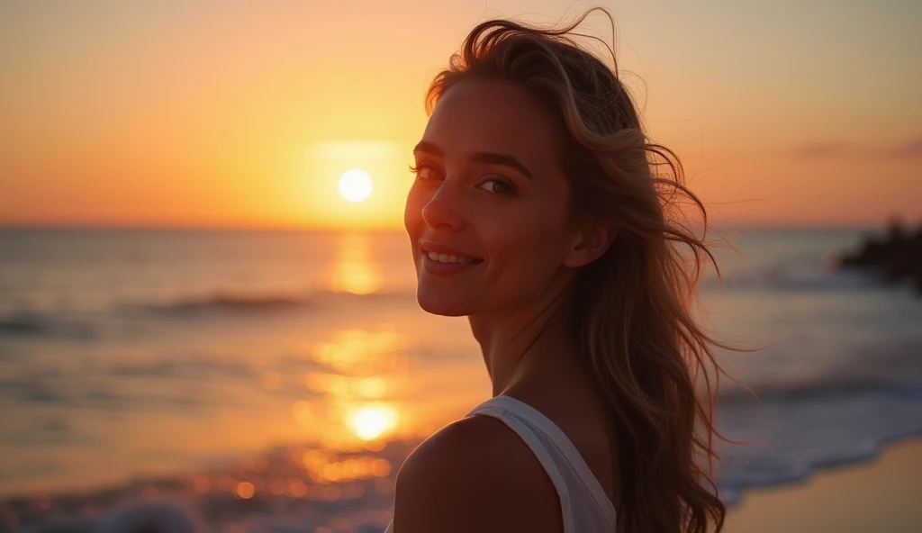 woman in beach sunset 