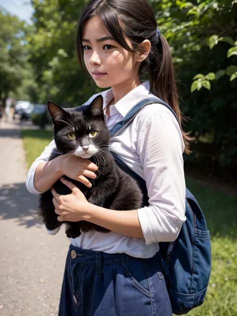 Girl carrying a cat