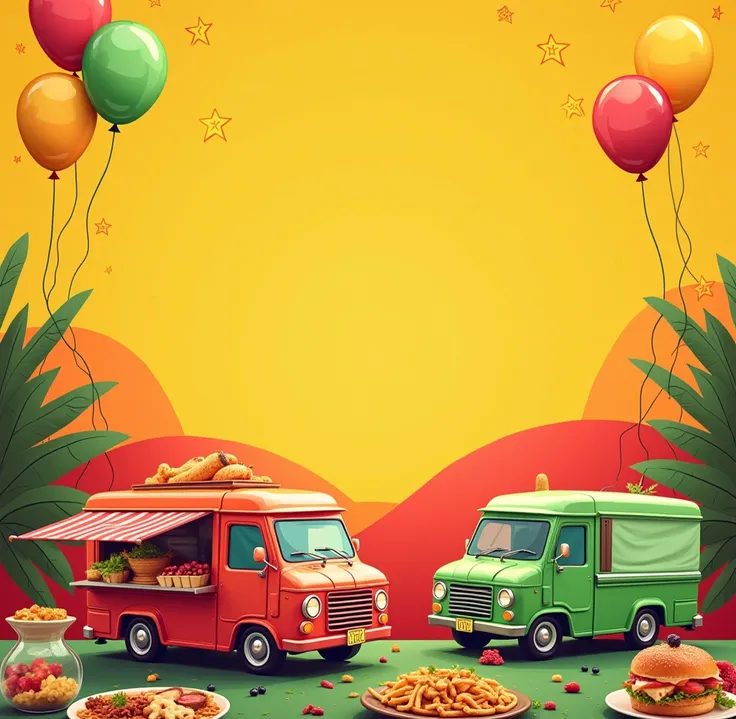  banner to attract visitors.

 color scheme: bright, Rich ( red , yellow, green).
Include images of delicious dishes, realistic . quality high
Text add a bright advertising banner to the :"The main gastronomic event of the year! More than 30 food trucks, m...