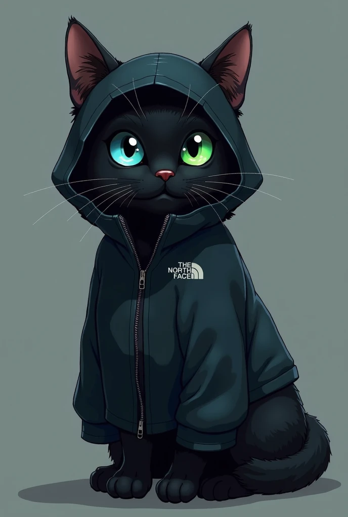 I need a black cat ,  on that it has one eye blue and the other eye green , I need you to wear a jacket or grim reaper , Of the color black and that is like those of the brand The North Face and that has a sponge the jacket or grim , Maybe I need the cat t...