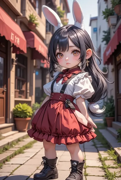 a cute chibi style girl, ( Masterpiece:1.3), (  disorganized :1.3), ( top quality:1.3),( perfect anatomy:1.5), the Perfect Finger,( detailed face), Alone,  1 woman around age 10,( Steampunk ), ( Victorian),Old Hong Kong,(Kowloon Region),Horizontal Angle,((...