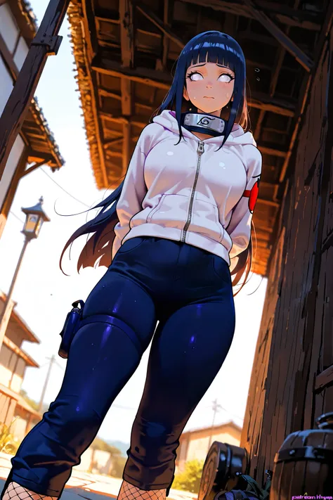 masterpiece, best quality, amazing quality, high res, perfect Lighting, absurdres, whole body view, score_9, score_8_up, score_7_up, source_anime, BREAK newest, alone, solo, mature women, hinata hyuuga_NARUTO SHIPPUDEN, dark blue hair, white eyes, no pupil...