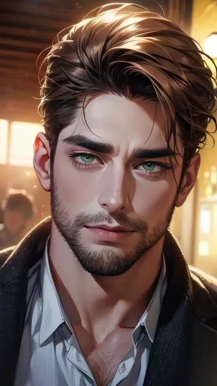 (      best quality,4K,8k,      highres,      masterpiece :1.2),      ultra-detailed      ,(realistic,photorealistic,photo-realistic:1.37),36-year-old man,3 day beard,Beautiful anime,Portraits,strong,Masculine,       with black hair  ,sharp jaw,           ...