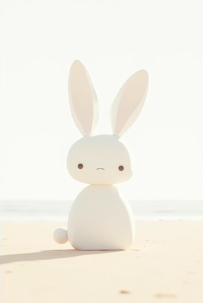 a white pixel bunny with a bold black outline in the beach minimalistic