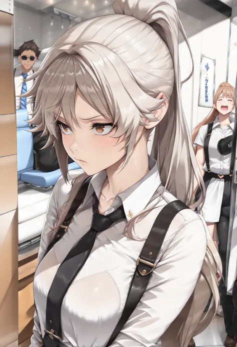 ((best quality)), ((masterpiece)), (detailed), perfect face, ((Best quality, 8k, Masterpiece: 1.3)), Shirt, tie, suspenders, long ponytail