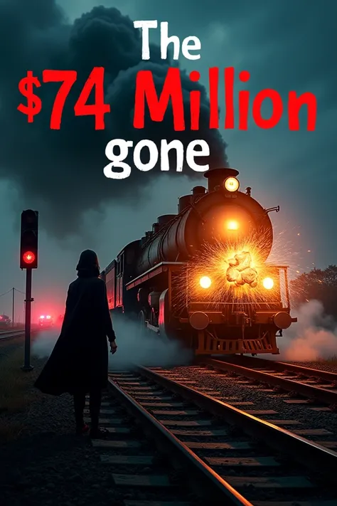 The Train in Action: A high-speed, dramatic image of a train racing along the tracks at night, creating tension and urgency. The motion of the train symbolizes the thrill of the heist.
Explosion of Money Bags: A visual explosion of money bags bursting open...