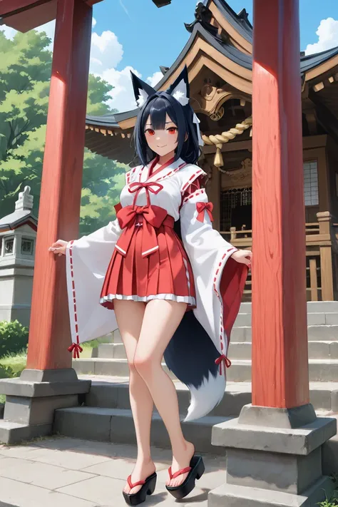 　Fox　Shrine maiden costume　whole body　 three-sided view　