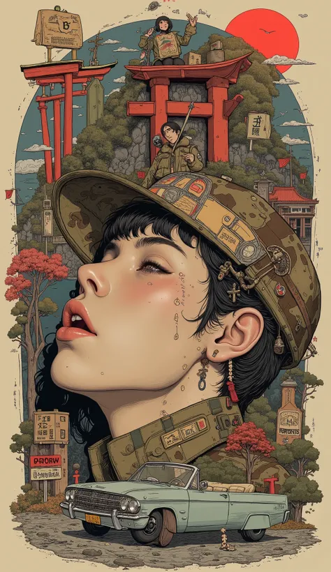 Army soldiers、profile、's face from the mouth、 surreal  collage, a contemporary artistic  collage,  collage artwork, new album jacket, Great Job  , digital  collage, (  collage ),  collage art, contemporary  collage, mixed media  collage,  surreal + HIGH RE...