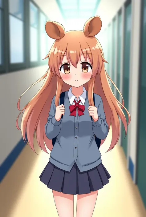 Anime girl with capybara ears in school uniform