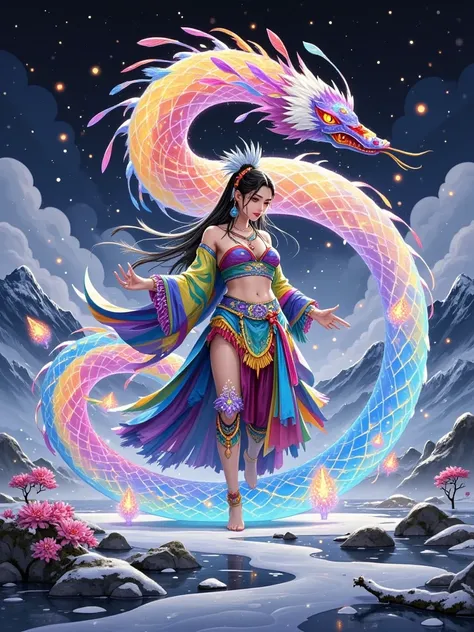 Craft an electrifying 3D masterpiece that bursts with color and energy, celebrating the vibrant spirit of Indigenous cultures. At the center, depict a majestic shaman or tribal leader in dynamic motion, surrounded by a swirling vortex of traditional symbol...